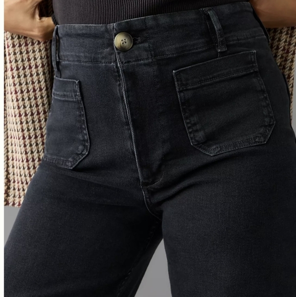 Mauve The Colette Denim High-Rise Cropped Wide-Leg Jeans  Wash Black - Size 31P - Picture 4 of 16